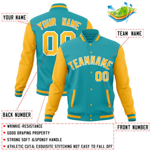 Custom Olive Gold Full-Snap Varsity Raglan Sleeves Letterman Baseball Jacket