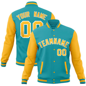 Custom Olive Gold Full-Snap Varsity Raglan Sleeves Letterman Baseball Jacket