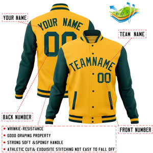 Custom White Olive-Gold Full-Snap Varsity Raglan Sleeves Letterman Baseball Jacket