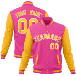 Custom Black Purple-Pink Full-Snap Varsity Raglan Sleeves Letterman Baseball Jacket