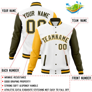 Custom Brown Old Gold Full-Snap Varsity Raglan Sleeves Letterman Baseball Jacket