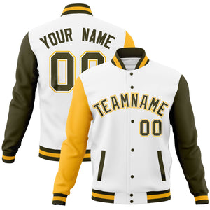 Custom Brown Old Gold Full-Snap Varsity Raglan Sleeves Letterman Baseball Jacket