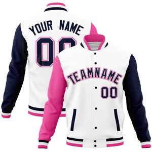 Custom Powder Blue Light Purple Full-Snap Varsity Raglan Sleeves Letterman Baseball Jacket