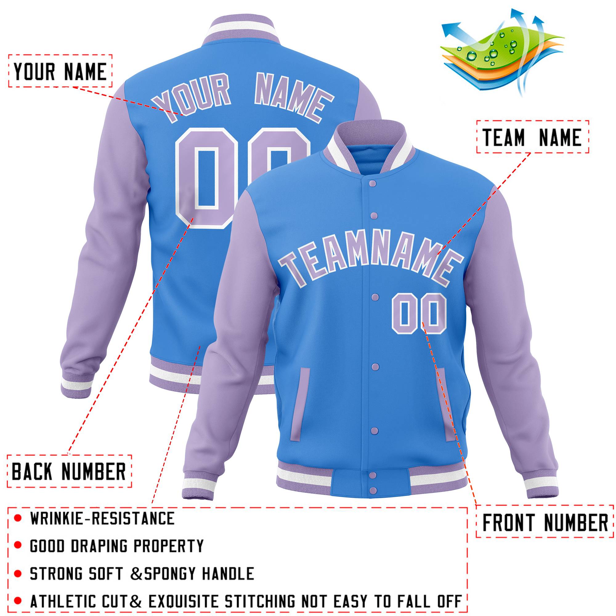 Custom White Purple-Gold Full-Snap Varsity Raglan Sleeves Letterman Baseball Jacket