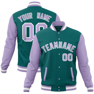 Custom Midnight Green Purple Full-Snap Varsity Raglan Sleeves Letterman Baseball Jacket