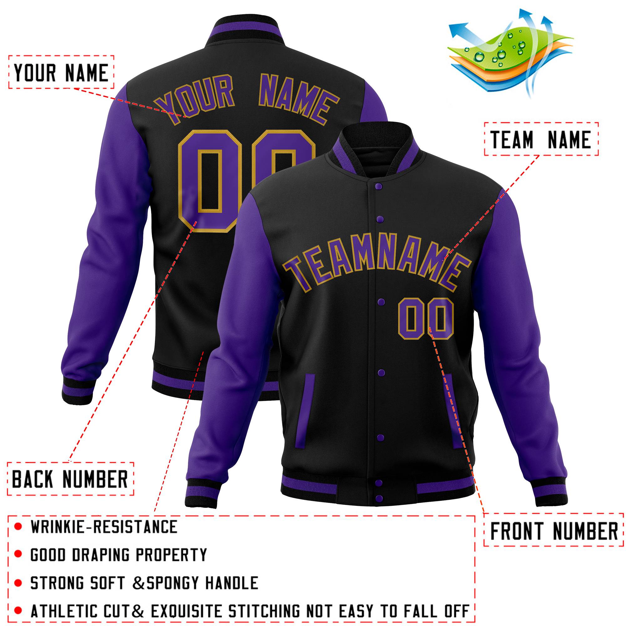 Custom Midnight Green Pink-Powder Blue Full-Snap Varsity Raglan Sleeves Letterman Baseball Jacket