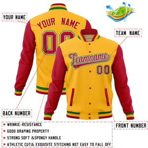 Custom Gold Red Full-Snap Varsity Raglan Sleeves Letterman Baseball Jacket