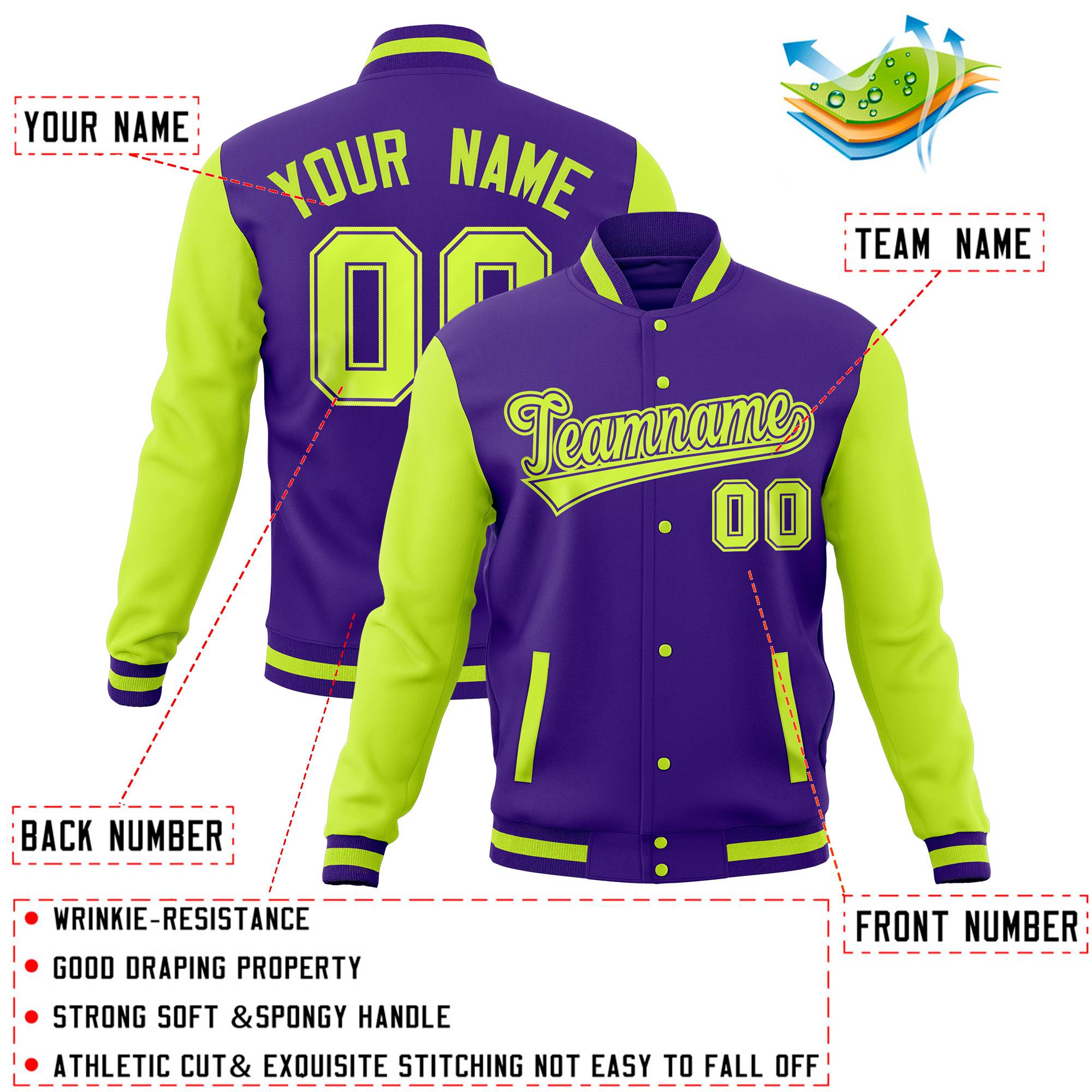 Custom Royal Powder Blue Full-Snap Varsity Raglan Sleeves Letterman Baseball Jacket