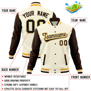 Custom Cream Brown Full-Snap Varsity Raglan Sleeves Letterman Baseball Jacket