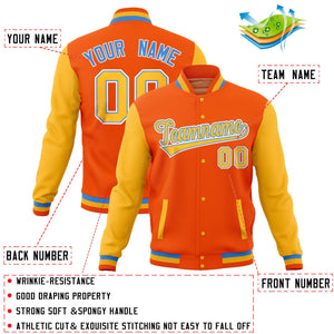 Custom Orange Gold Full-Snap Varsity Raglan Sleeves Letterman Baseball Jacket