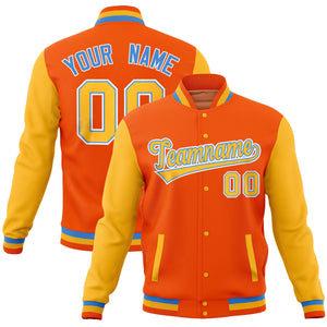 Custom Orange Gold Full-Snap Varsity Raglan Sleeves Letterman Baseball Jacket