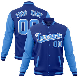 Custom Royal Powder Blue Full-Snap Varsity Raglan Sleeves Letterman Baseball Jacket