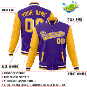 Custom Powder Blue Pink-Gold Full-Snap Varsity Raglan Sleeves Letterman Baseball Jacket