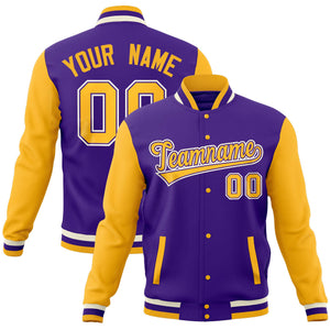 Custom Powder Blue Pink-Gold Full-Snap Varsity Raglan Sleeves Letterman Baseball Jacket