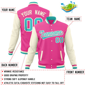 Custom Pink Crimson Full-Snap Varsity Raglan Sleeves Letterman Baseball Jacket