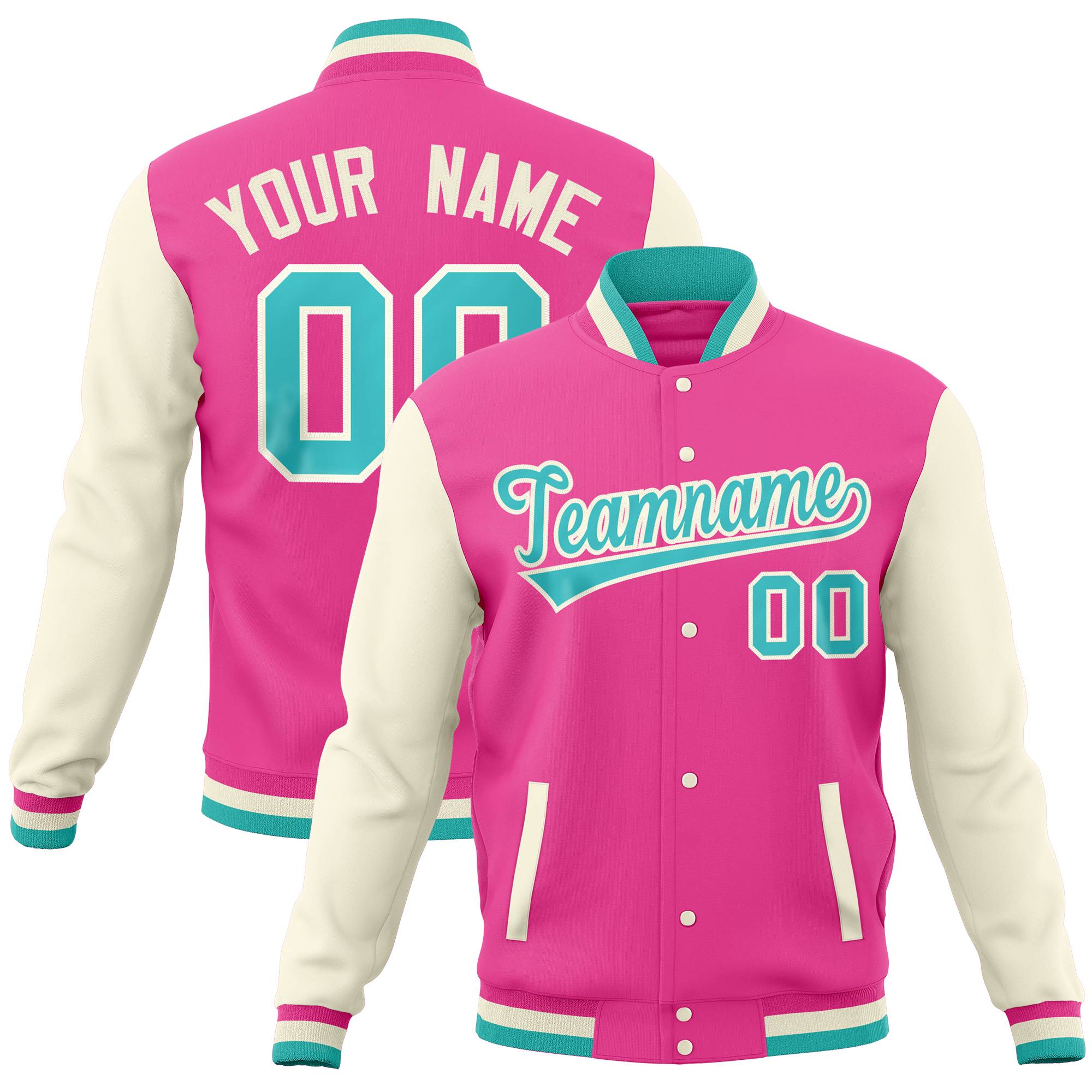 Custom Pink Crimson Full-Snap Varsity Raglan Sleeves Letterman Baseball Jacket