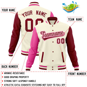 Custom Black Crimson Full-Snap Varsity Raglan Sleeves Letterman Baseball Jacket