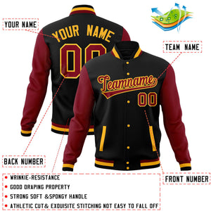 Custom Crimson Gold Full-Snap Varsity Raglan Sleeves Letterman Baseball Jacket