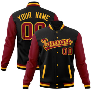 Custom Crimson Gold Full-Snap Varsity Raglan Sleeves Letterman Baseball Jacket