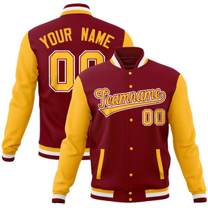 Custom Olive Gold Full-Snap Varsity Raglan Sleeves Letterman Baseball Jacket