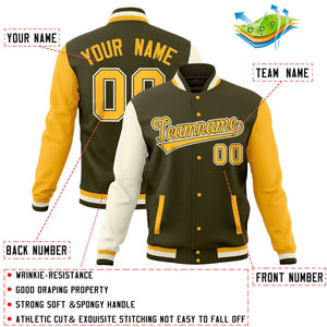 Custom Powder Blue Gold Full-Snap Varsity Raglan Sleeves Letterman Baseball Jacket