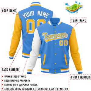 Custom Navy Aqua Full-Snap Varsity Raglan Sleeves Letterman Baseball Jacket