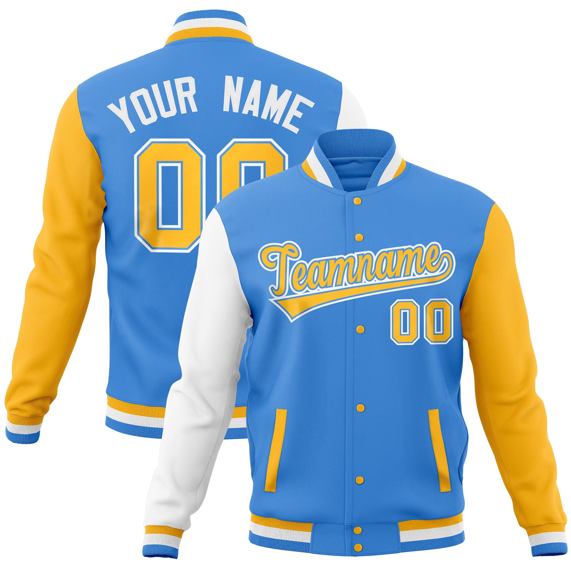 Custom Navy Aqua Full-Snap Varsity Raglan Sleeves Letterman Baseball Jacket