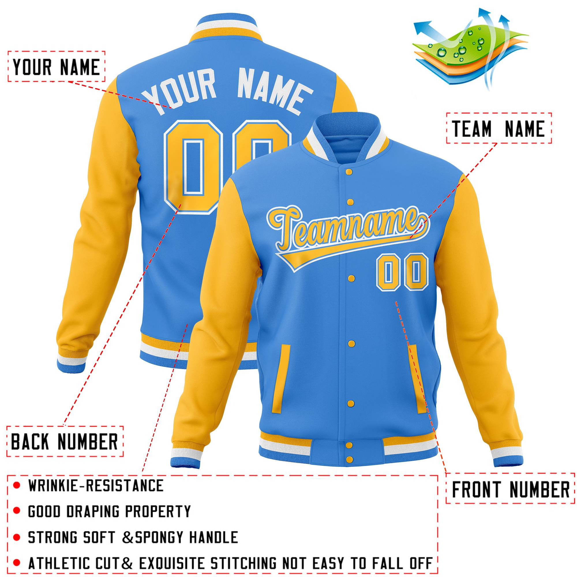 Custom Aqua Navy Full-Snap Varsity Raglan Sleeves Letterman Baseball Jacket