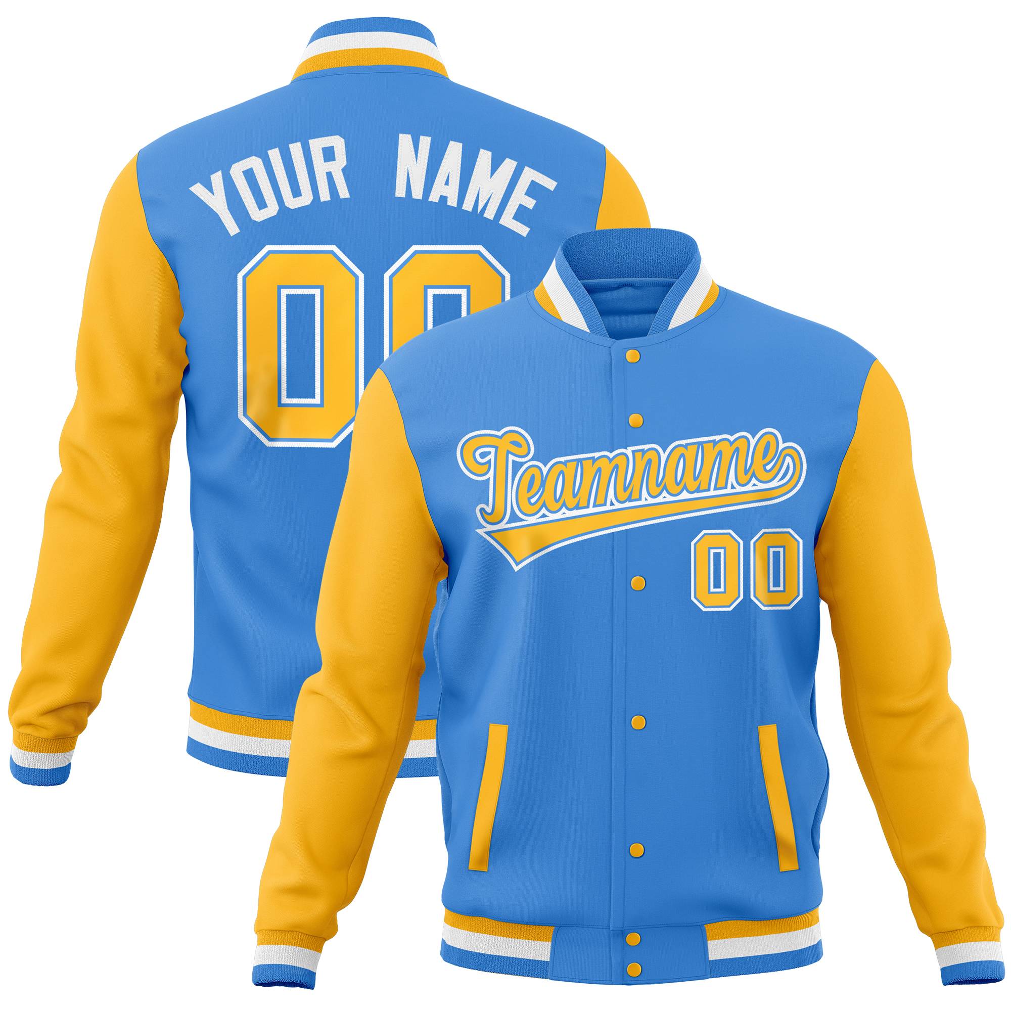 Custom Aqua Navy Full-Snap Varsity Raglan Sleeves Letterman Baseball Jacket