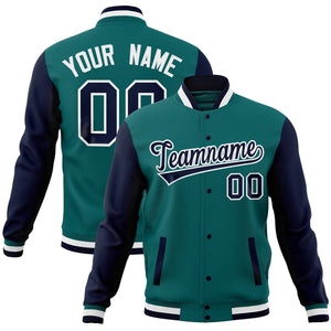 Custom Pink Aqua Full-Snap Varsity Raglan Sleeves Letterman Baseball Jacket