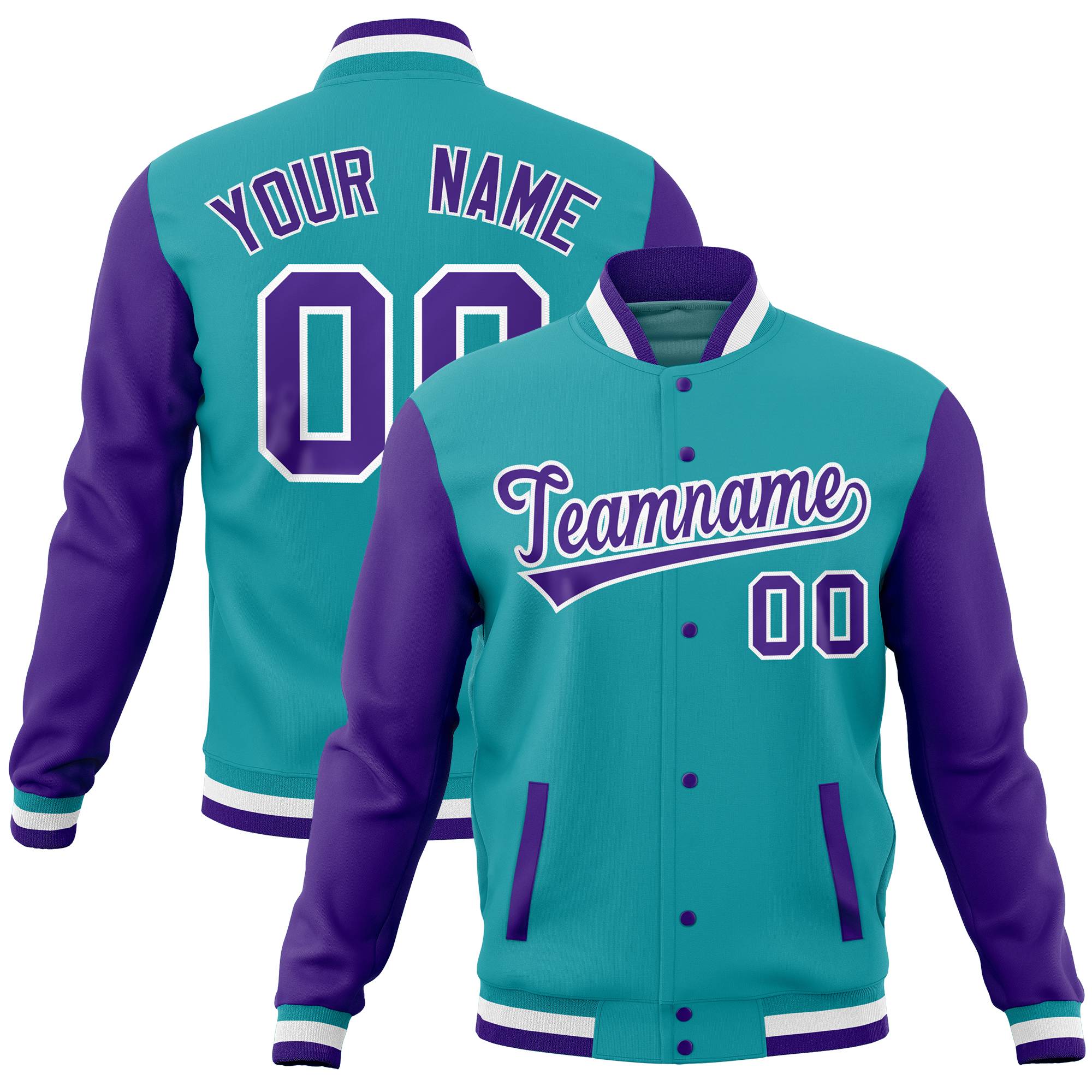 Custom Pink Midnight Green Full-Snap Varsity Raglan Sleeves Letterman Baseball Jacket