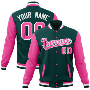 Custom Navy Olive Full-Snap Varsity Raglan Sleeves Letterman Baseball Jacket