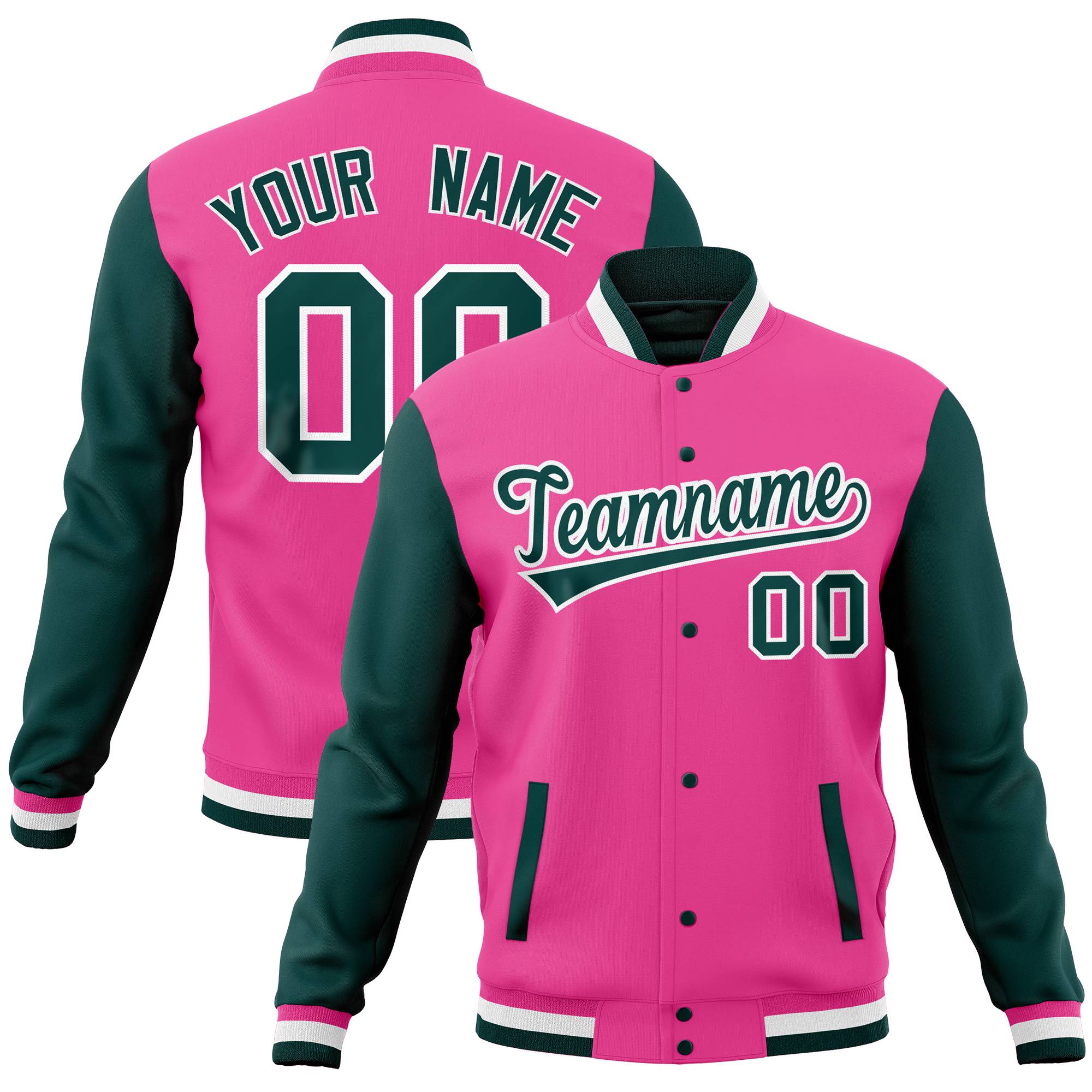 Custom Olive Navy Full-Snap Varsity Raglan Sleeves Letterman Baseball Jacket