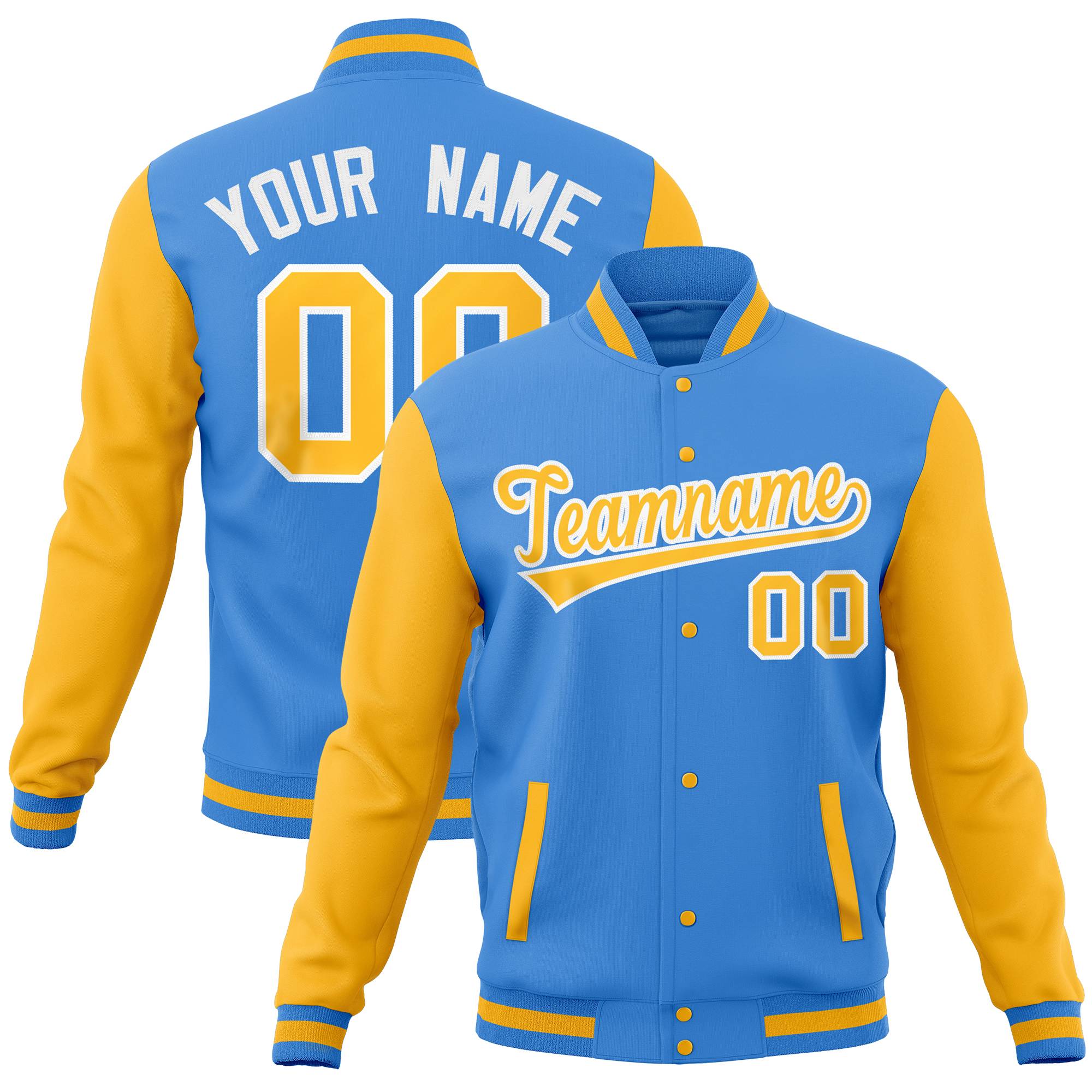 Custom Gold Midnight Green Full-Snap Varsity Raglan Sleeves Letterman Baseball Jacket