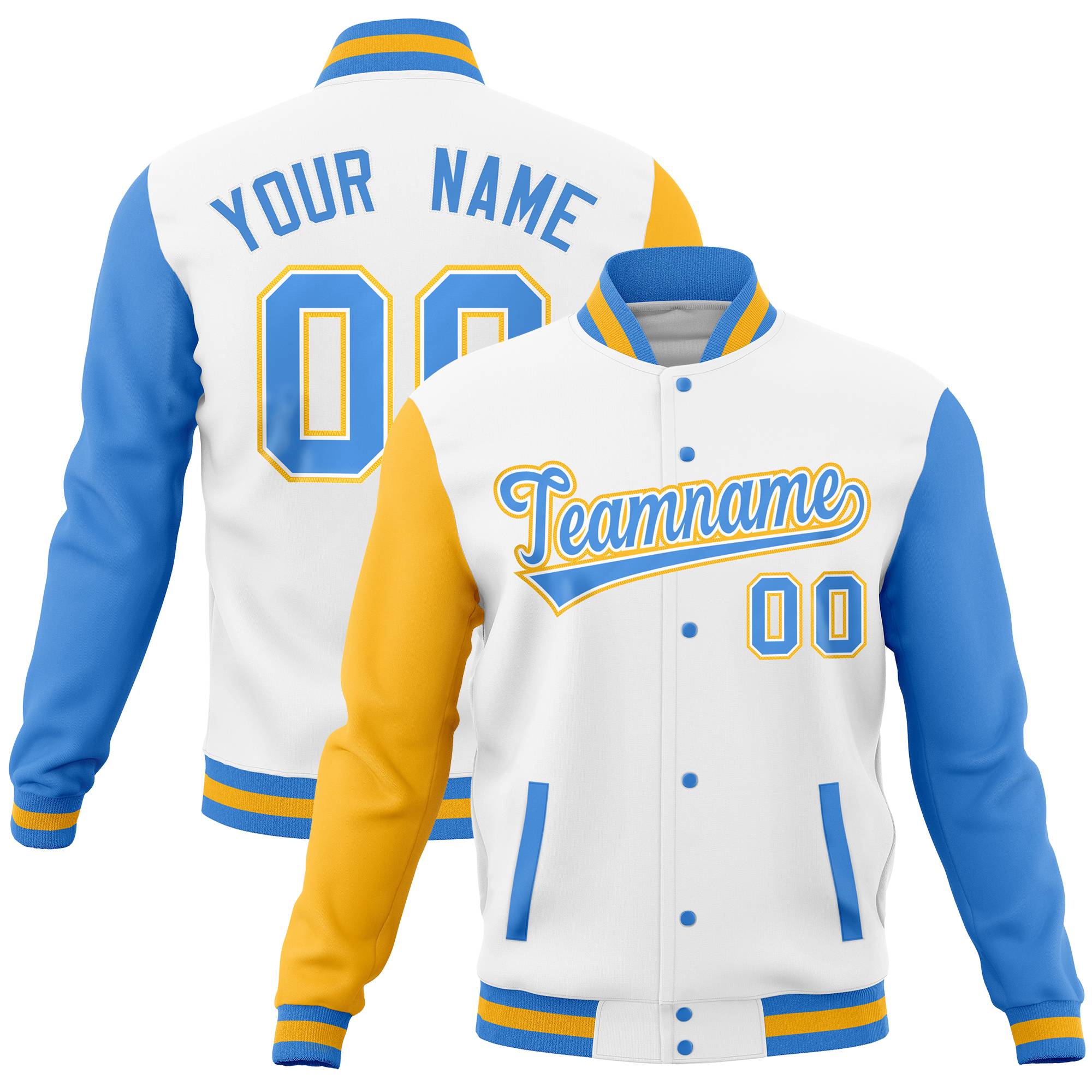 Custom Midnight Green Gold Full-Snap Varsity Raglan Sleeves Letterman Baseball Jacket