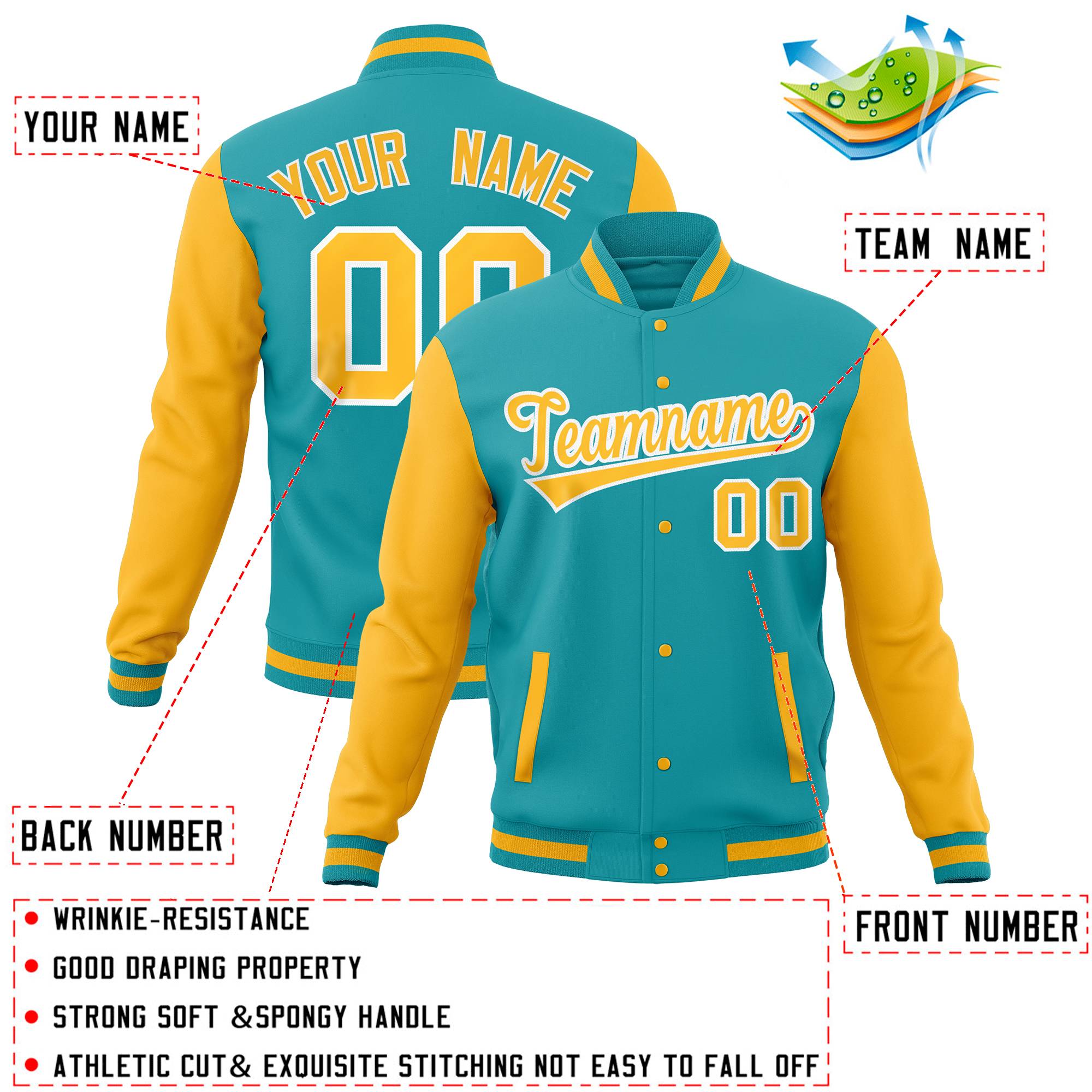 Custom Olive Gold Full-Snap Varsity Raglan Sleeves Letterman Baseball Jacket