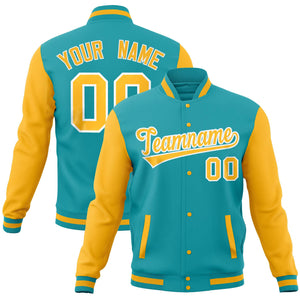 Custom Olive Gold Full-Snap Varsity Raglan Sleeves Letterman Baseball Jacket