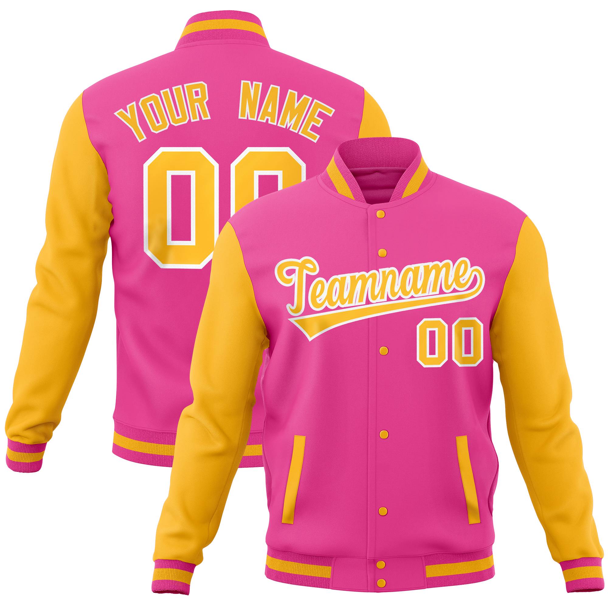 Custom Black Purple-Pink Full-Snap Varsity Raglan Sleeves Letterman Baseball Jacket