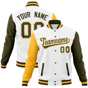 Custom Brown Red-Old Gold Full-Snap Varsity Raglan Sleeves Letterman Baseball Jacket