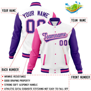 Custom White Old Gold-White Full-Snap Varsity Raglan Sleeves Letterman Baseball Jacket