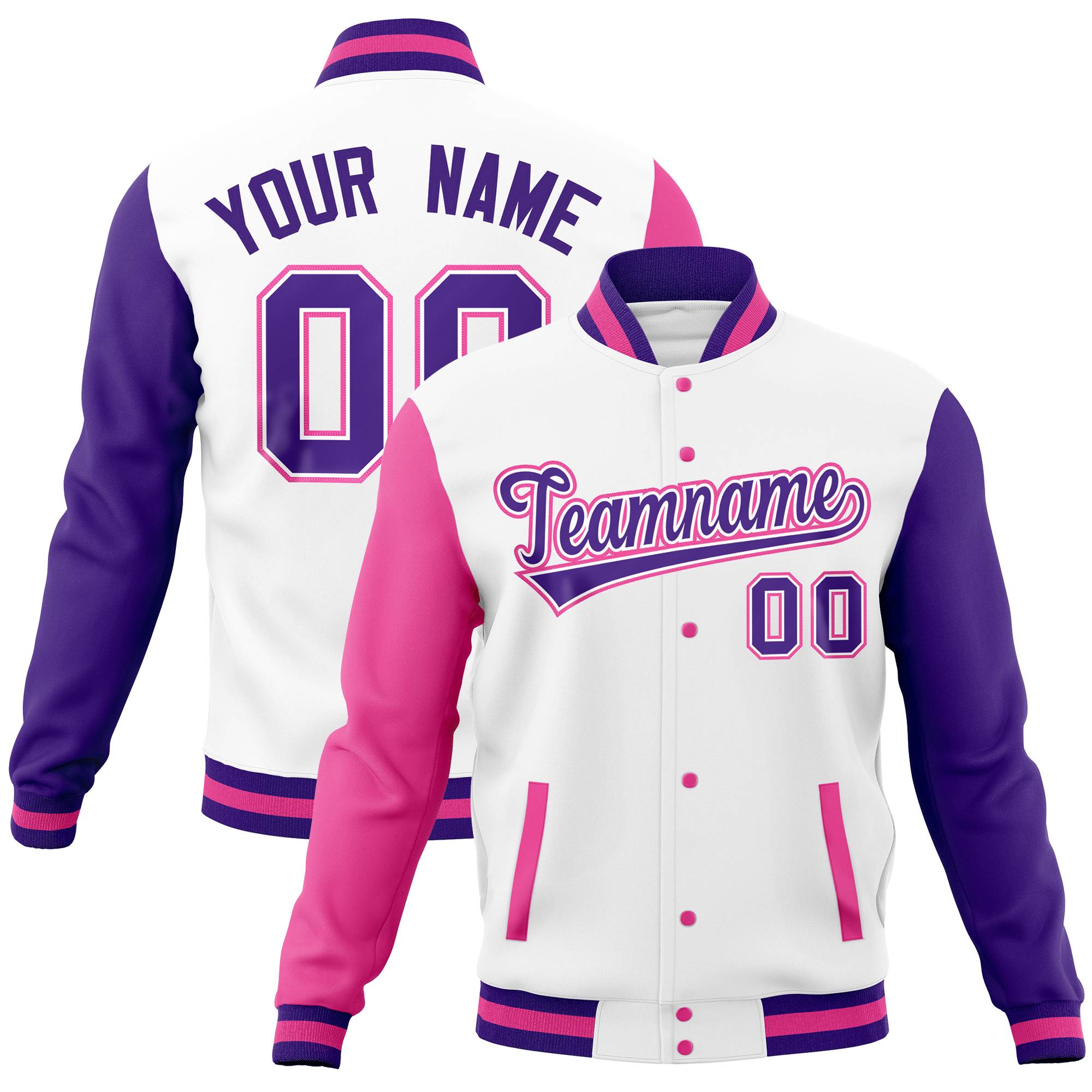 Custom White Old Gold-White Full-Snap Varsity Raglan Sleeves Letterman Baseball Jacket