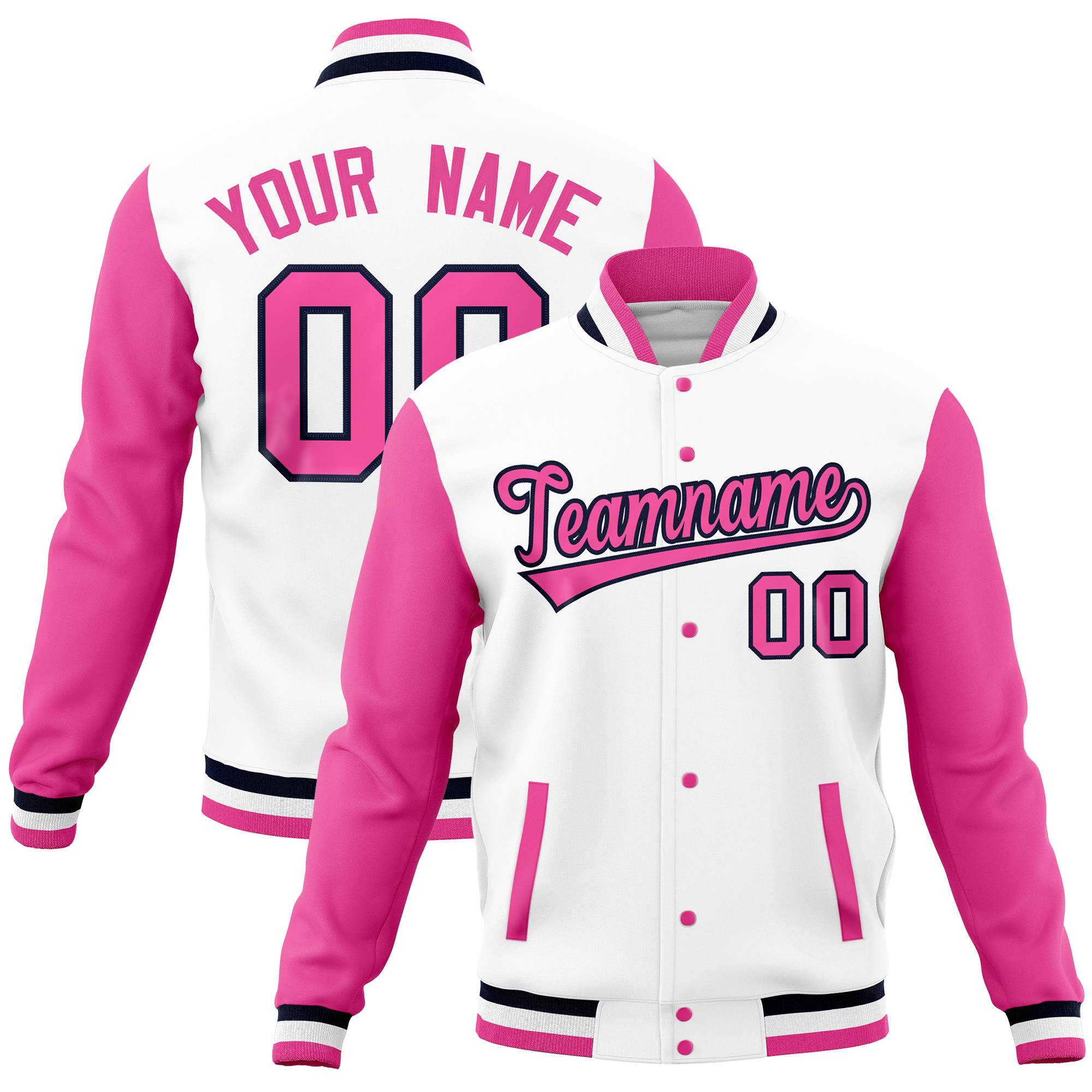 Custom Powder Blue Light Purple Full-Snap Varsity Raglan Sleeves Letterman Baseball Jacket