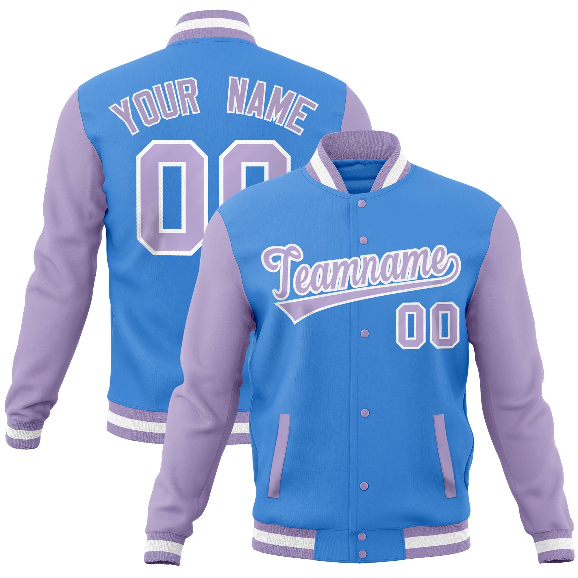 Custom White Purple-Gold Full-Snap Varsity Raglan Sleeves Letterman Baseball Jacket