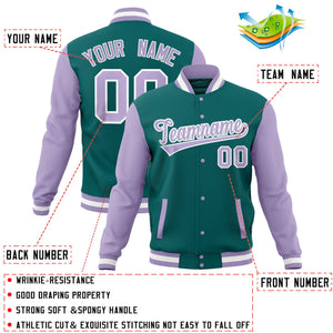 Custom Midnight Green Purple Full-Snap Varsity Raglan Sleeves Letterman Baseball Jacket