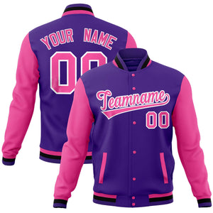 Custom Purple Midnight Green Full-Snap Varsity Raglan Sleeves Letterman Baseball Jacket