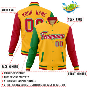 Custom Gold Red Full-Snap Varsity Raglan Sleeves Letterman Baseball Jacket