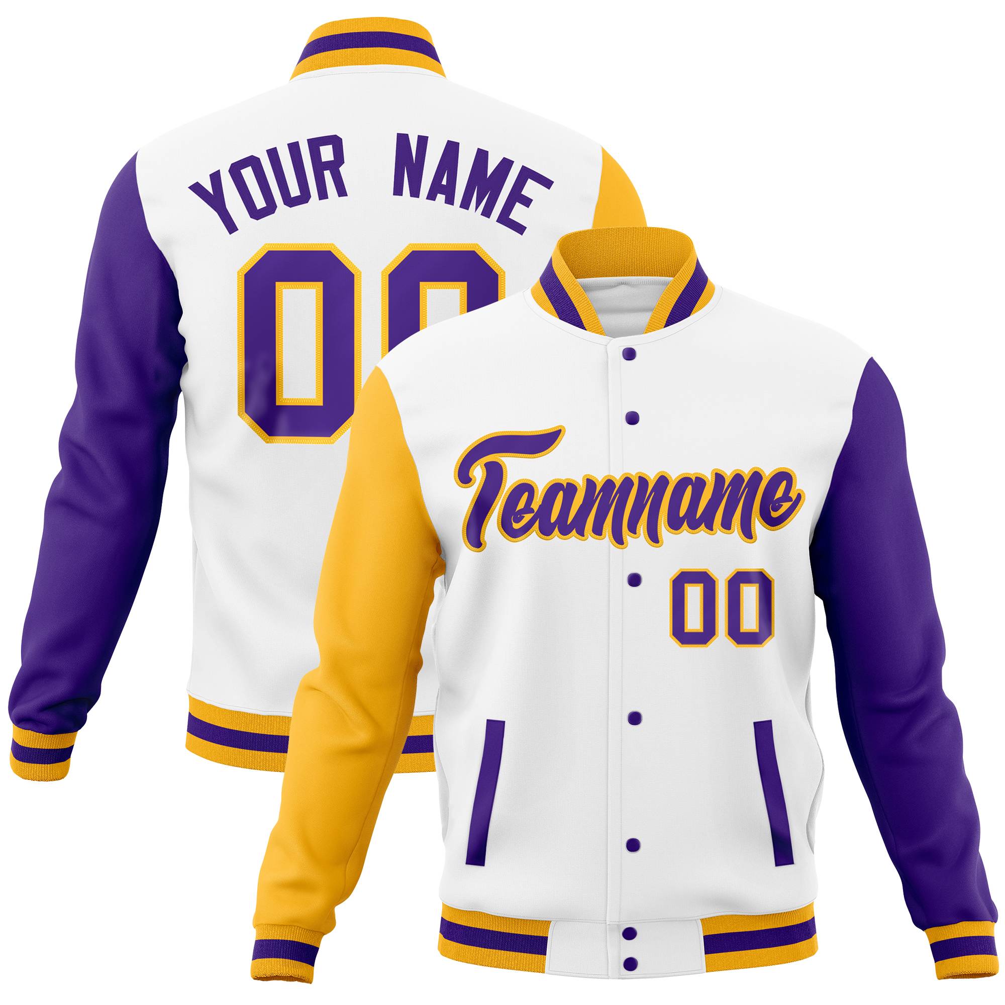 Custom White Orange-Gold Full-Snap Varsity Raglan Sleeves Letterman Baseball Jacket