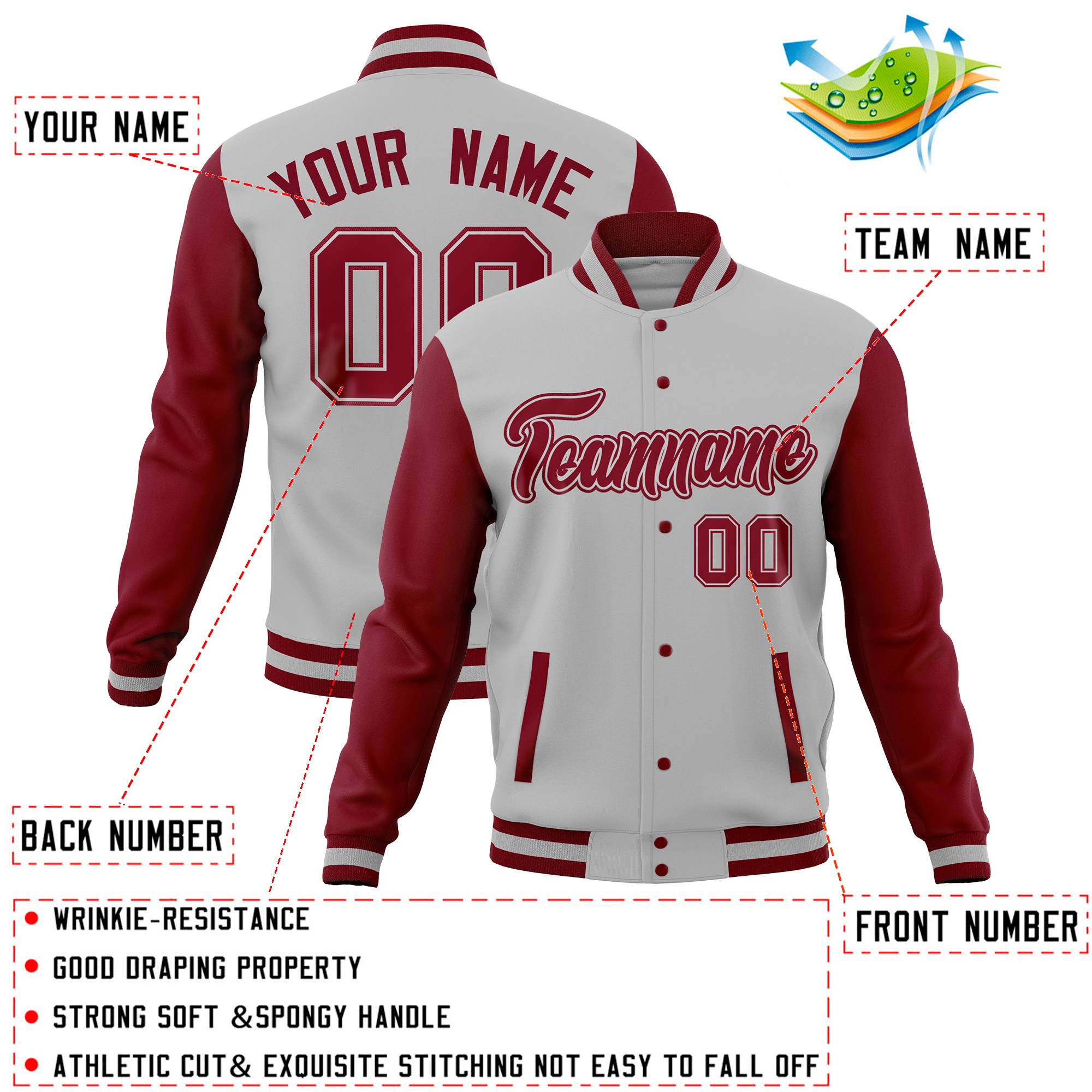 Custom Cream Aqua Full-Snap Varsity Raglan Sleeves Letterman Baseball Jacket