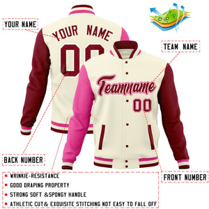 Custom Black Crimson Full-Snap Varsity Raglan Sleeves Letterman Baseball Jacket