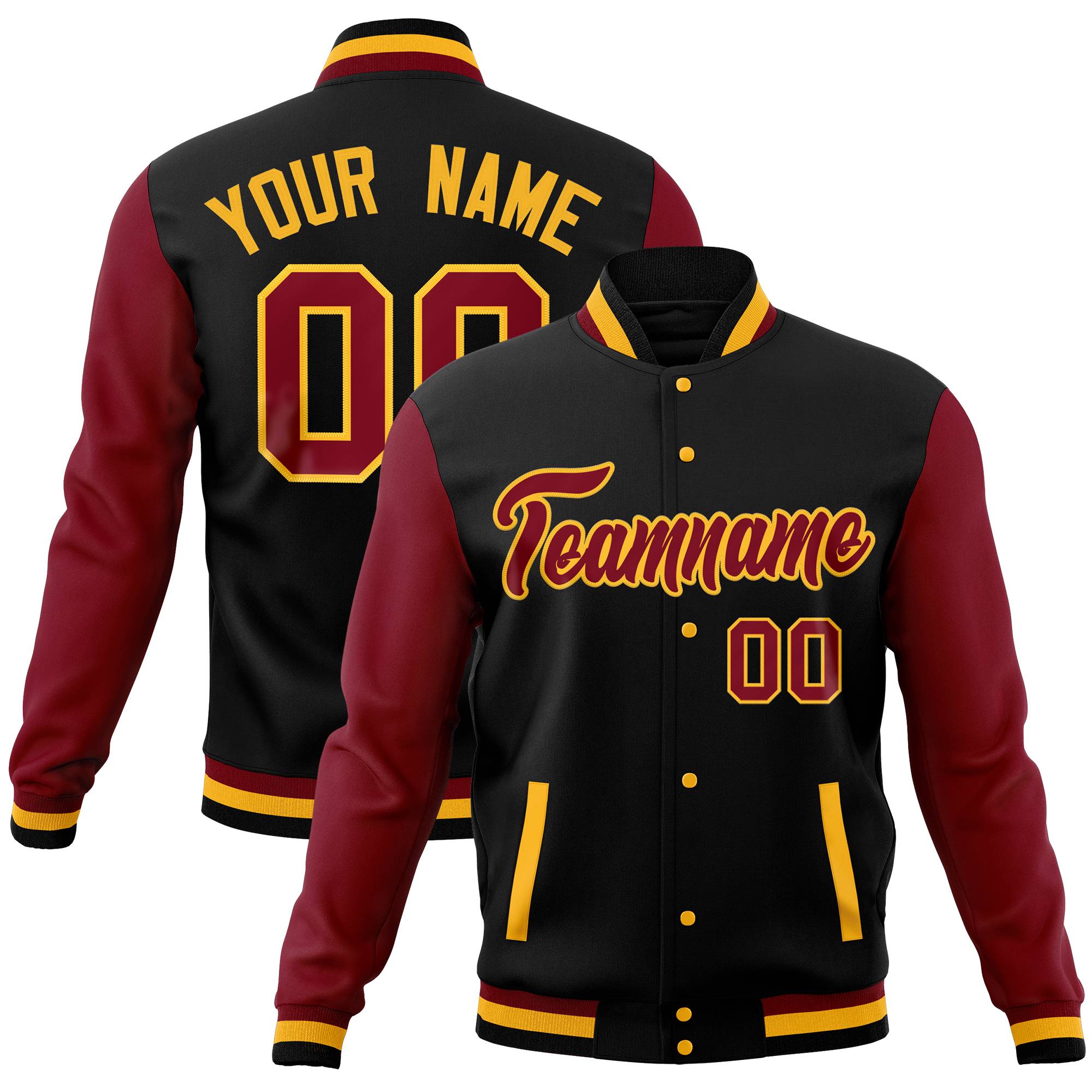 Custom Crimson Gold Full-Snap Varsity Raglan Sleeves Letterman Baseball Jacket